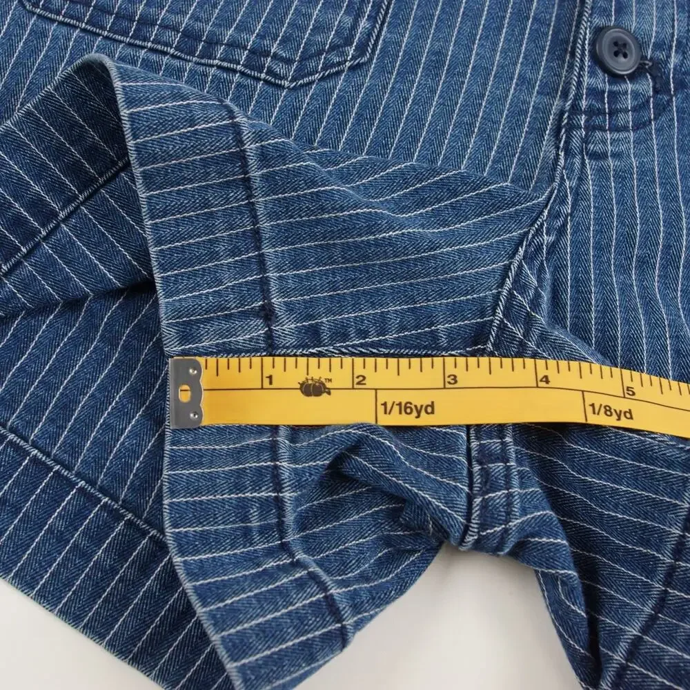 J Crew Patch Pocket Denim Button Herringbone Striped Blue Shorts Womens Sz 28 - Picture 5 of 9